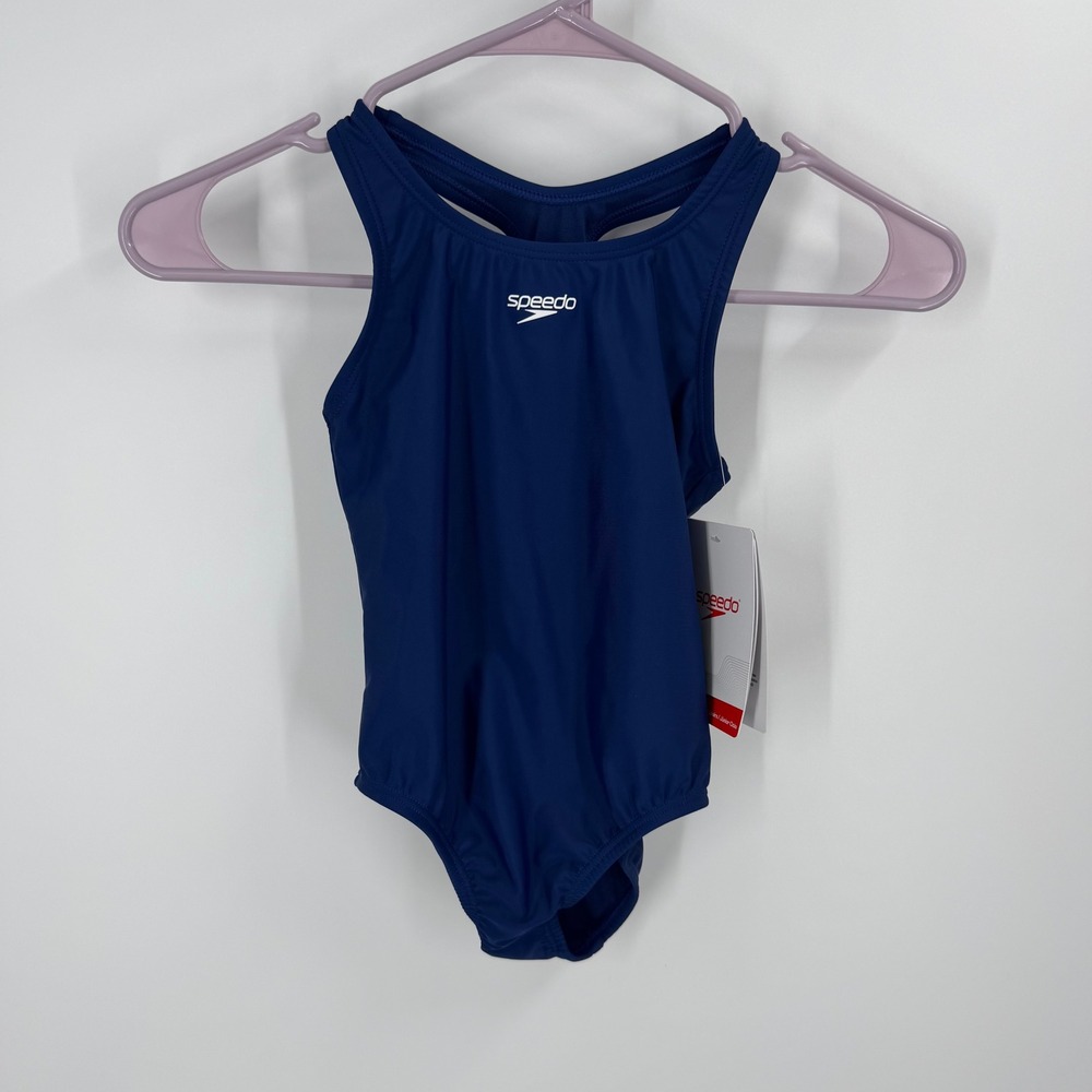 Speedo Racerback Swimsuit Girls Size 6 Purple Blueprint Solid 800263901548